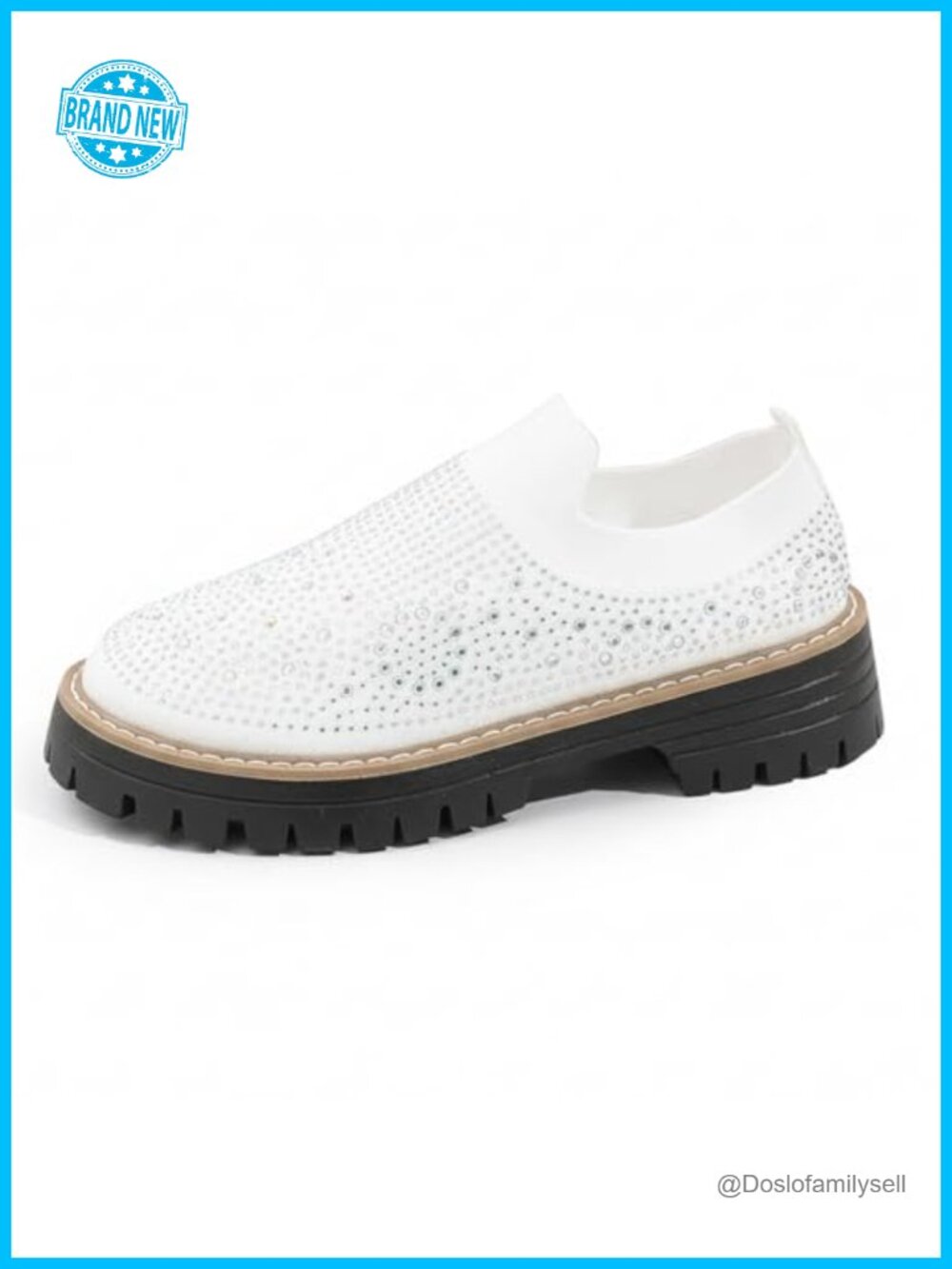 Knit Rhinestone Platform Sock Sneakers Breathable Slip On Lug Sole Walking Shoes